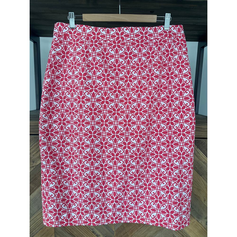 Boden Geometric Print Pencil Skirt Pink and White Size 12 Long